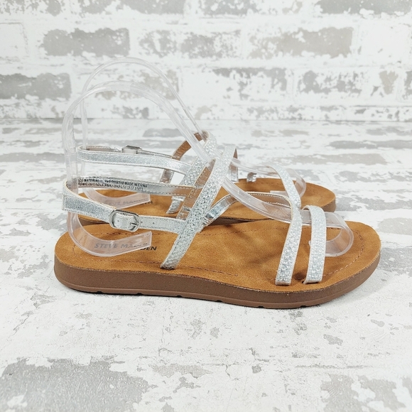 NEW Steve Madden Tan Silver Buckle Strappy Summer Sandals F764 - Picture 5 of 12